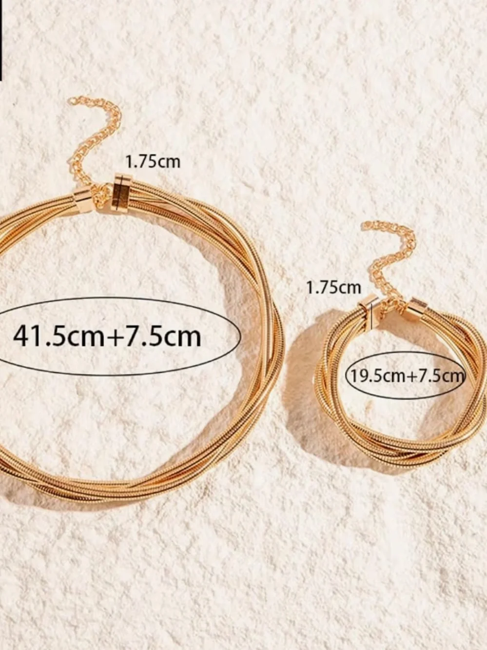 Gold Multi-Strand Choker Necklace and Bracelet Set